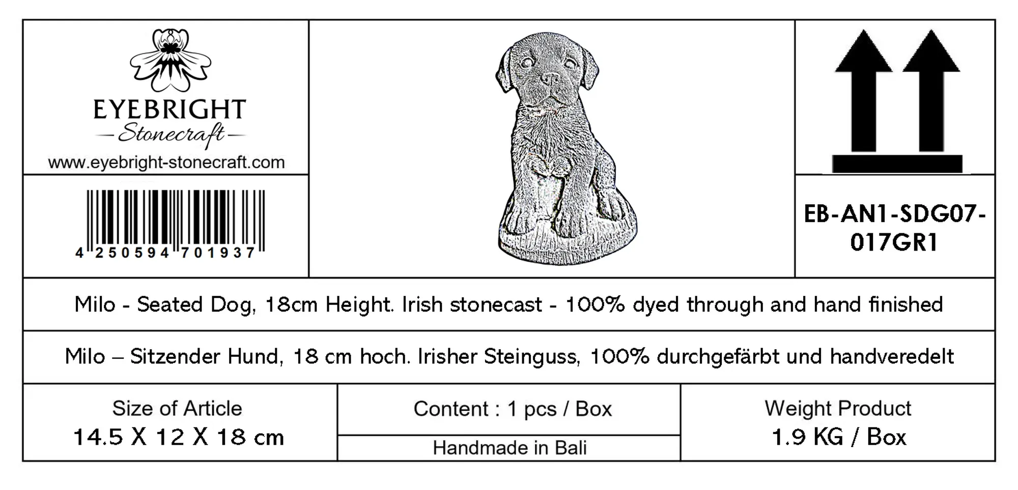  Product image 9 of the product “Milo - Seated Dog, 18cm H | cast stone ”