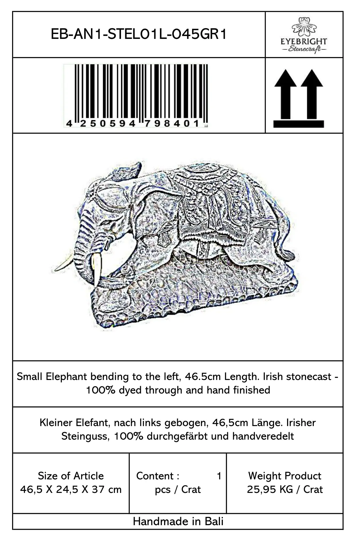  Product image 9 of the product “Indra - Small Elephant bending to the left, 46.5cm L | cast stone ”