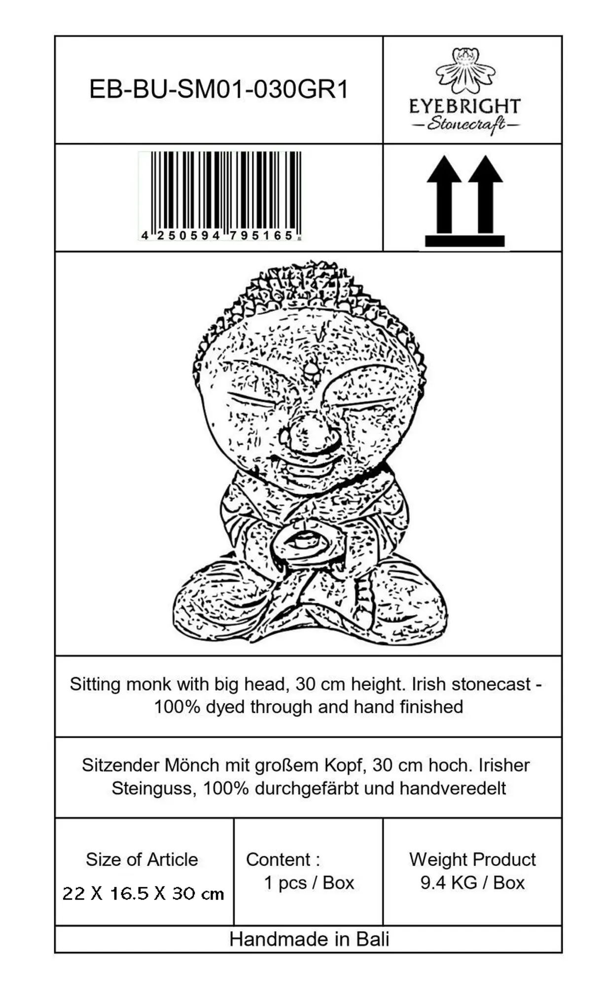  Product image 9 of the product “Nima - Sitting monk with big head, 30 cm H | cast stone ”