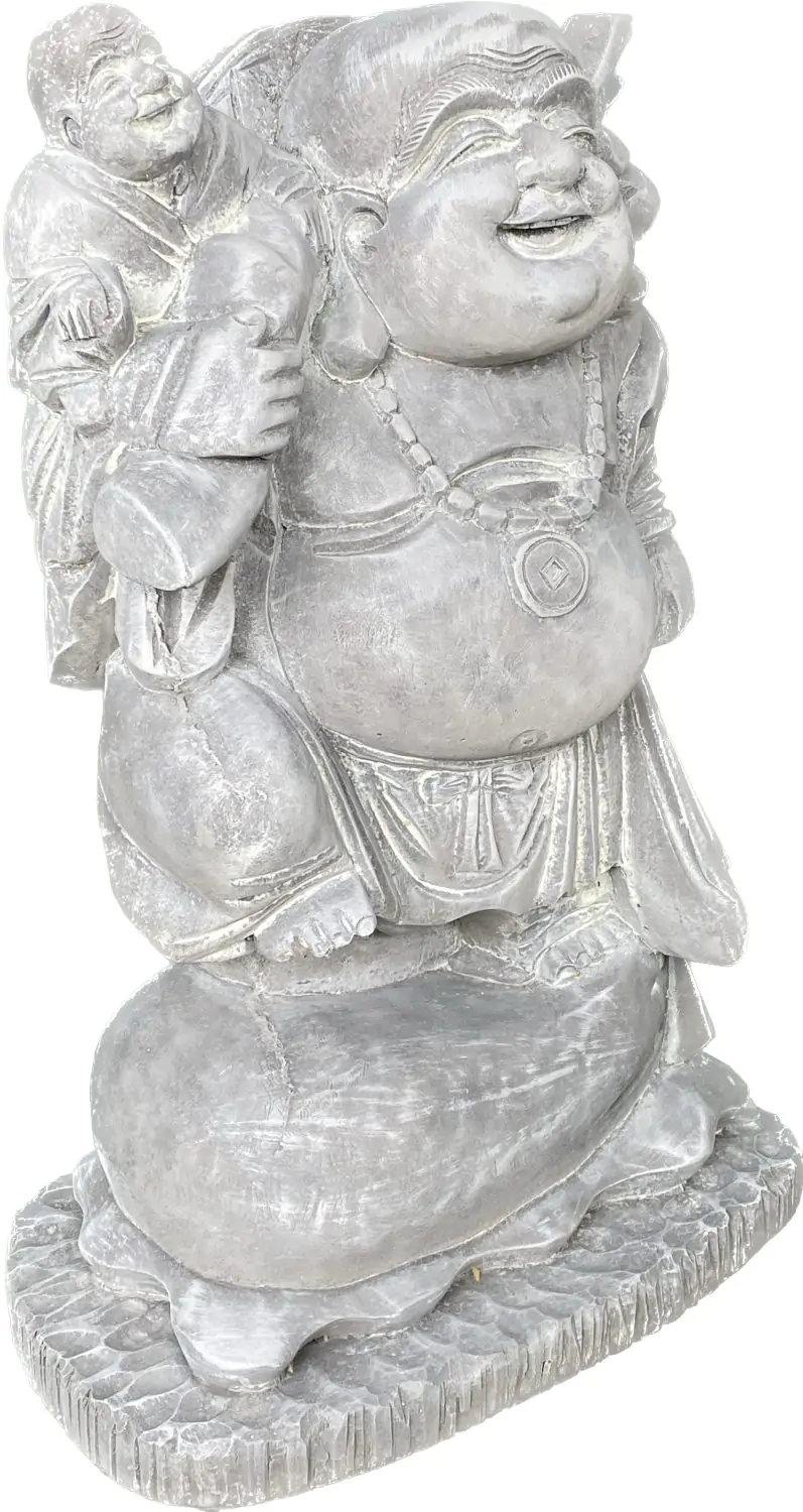  Product image 9 of the product “Sammo - Standing Chinese Buddha with small Buddha on shoulder, 55cm H | cast stone ”
